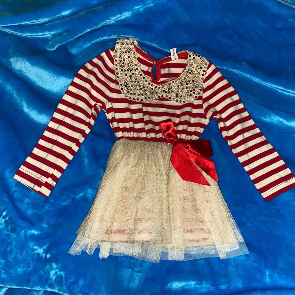 Girl’s Dress | 12 to 18 month | Red | Gold | White | Striped | Sequin | Sparkles